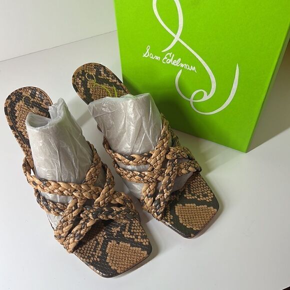 Sam Elderman Marjorie Dark Wheat Snakeskin Slip-on Heels sz 9.5 M - Picture 4 of 5